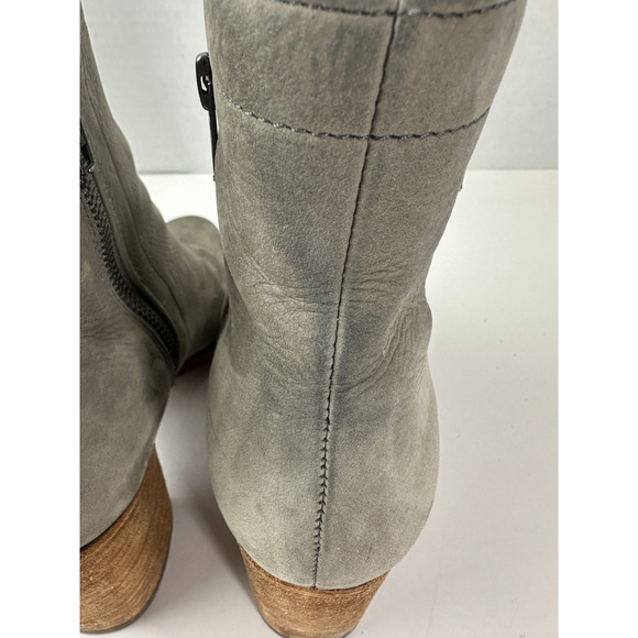 Frye Addie Double Zip Leather Ankle Heeled Boots Gray Distressed Bootie Size 9 B - Picture 15 of 16